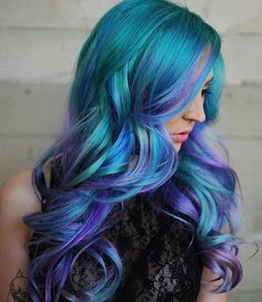 Blue And Purple Hair, Teal Hair Color, Purple Hair Highlights, Pulp Riot Hair Color, Color Hairstyles, Awesome Hairstyles, Galaxy Hair, Teal Hair