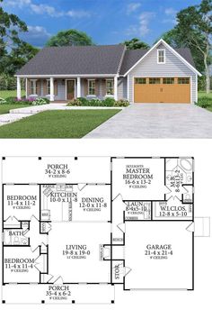 the floor plan for this ranch style home is very small and has two garages