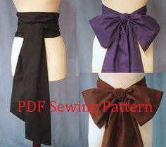 three different types of bow ties on mannequins with text reading pdf sewing pattern