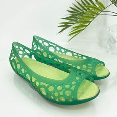 Reposhing These Crocs - Love Them But I Don't Wear Green That Often. Never Worn Out (By Me) Only Tried On. Casual Green Closed Toe Heels, Casual Green Slip-on Heels, Ankle Sandals Flat, White Platform Flip Flops, Leopard Wedges, Shoes Crocs, Jelly Flats, Ankle Sandals, Green Sandals