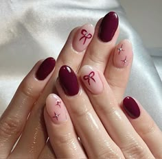 Bow Nail Designs, Bow Nail Art, Hippie Nails, Short Nails Art, Pretty Gel Nails, Red Nail, Types Of Nails