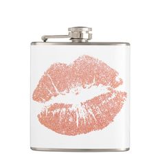 a flask with pink glitter lips on it