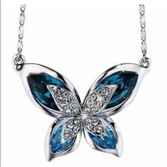 Blue Butterfly Sivery Pendant Necklace With Swarovski Crystals. Specifications Pendant: 1.34 Inch (L) / 0.35 Inch (H)/ 0.94 Inch (W); Chain: 16+2 Inch (Extend Chain); Weight: 0.43 Ounces. Color: Ocean Blue. Eco-Friendly Rhodium Plated Alloy, Lead-Free & Nickle-Free. Adorable, Fashion Design, Hand Polished, Stunning & Elegant. Brand New Inbox. Never Worn. Horn Pendant Necklace, Swarovski Crystal Jewelry, Women Pendant, Moon Pendant Necklace, Butterfly Pendant Necklace, Swarovski Necklace, Crystal Necklace Pendant, Butterfly Necklace, Butterfly Pendant