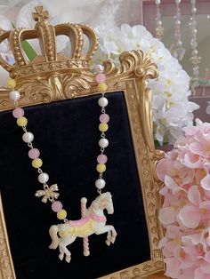 This exquisitely crafted necklace features a charming carousel pendant, adorned with pastel hues and intricate details that capture the essence of kawaii and Lolita aesthetics. The delicate chain complements the pendant, adding a touch of sweetness to any outfit.  Please note that this product includes only one necklace. Kawaii Jewelry Aesthetic, Clay Coquette, Chocolate Rings, Pastel Clothing, Kawaii Necklace, Pink Choker, Steampunk Fashion Male, Random Fashion, Chocolate Design