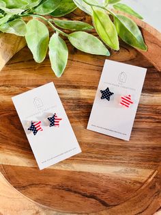 Show off your love of the 4th of July with these USA Flag Studs. Crafted from high-quality materials, these studs feature a beautiful rendition of the US Flag, perfect for any occasion. An easy choice for adding a patriotic touch to any look. ✿ This listing is for one pair of acrylic earrings with hypoallergenic posts, backing and rubber backing. ✿ Each stud post, is adhered with glue and sealed with high quality UV Resin to ensure durability.  ✿ Measurements ✿ Each earring measures 0.65  inches x 0.65 inches ✿ Materials: ✿ Acrylic UV Resin ✿ To insure quality and your set looking brand new year after year, please do not shower or swim with earrings in.  ✿ Please feel free to reach out with any questions.  ✿ Follow us on Facebook and Instagram @Mandjhomemadecreations We'd love to see a sna Patriotic Red Star-shaped Earrings, Patriotic Red Star Earrings, Patriotic Earrings For 4th Of July Gift, American Flag Jewelry For Independence Day Gift, American Flag Jewelry For 4th Of July Gift, American Flag Jewelry For 4th Of July, American Flag Jewelry Gift For 4th Of July, Red Star Charm Earrings For Gift, Patriotic Nickel-free Earrings For Gift