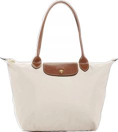 Elegant Nylon Tote Shoulder Bag, Casual Nylon Shoulder Bag With Detachable Handle, Nylon Satchel Shoulder Bag With Leather Handles, White Nylon Shoulder Bag With Double Handle, Luxury Beige Nylon Bag, Casual Nylon Bag With Detachable Handle, Classic Nylon Shoulder Bag With Double Handle, Beige Nylon Shoulder Bag For Shopping, Nylon Tote Shoulder Bag With Detachable Handle