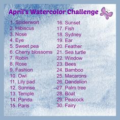 a purple and white poster with the words appli's watercolor challenge