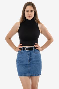 Our denim mini skirt is here, made of 100% cotton, heavy denim. This style features two front pockets and two in the back and is fitted throughout. Pair this style with tights and your favorite turtleneck style for the winter and wear it year-round with a cropped baby tee in the summer. This garment runs true-to-size and has a high waisted fit. Made in Los Angeles, Calif. Our experienced sewers earn up to $25 an hour and no less than $16; additionally workers have healthcare benefits for less th High Waist Pencil Skirt, Mini Skirt Style, Turtleneck Style, High Waisted Pencil Skirt, Denim Pencil Skirt, Skirt For Women, Denim Mini, Denim Mini Skirt, High Waisted Denim