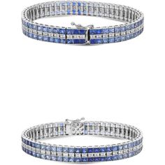 Roman & Jules 18K White Gold Gradient Sapphire Bracelet with 1.20 Carat Round Diamond Accents - 19.10 Carat Total Gem Weight Gold Gradient, Wrist Candy, Wrist Game, White Gold Set, Sapphire Bracelet, White Diamonds, Diamond White, Round Diamond, Round Diamonds