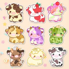 six stickers with different cartoon animals on them