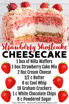 the strawberry shortcake cheesecake recipe is shown