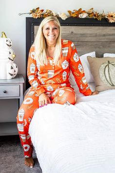 They are 92% Polyester and 8% these are super soft cozy! These are true to size Model is a size 8-10 shes wearing a medium Cute Long Sleeve Fitted Sleepwear, Cute Fitted Long Sleeve Sleepwear, Super Soft Long Sleeve Comfortable Sleepwear, Comfy Super Soft Sleepwear For Fall, Cozy Winter Sleepwear For Relaxing At Home, Casual Orange Long Sleeve Sleepwear, Super Soft Fall Sleepwear, Super Soft Sleepwear For Fall, Super Soft Comfy Sleepwear With Cozy Fit