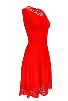 Bright and bold, this red orange dress from Milly is going to be the highlight of the party — literally. Stretchy ribbed material will flatter your bodice as a bodycon fit would, eventually flaring into a pretty flounce skirt. With laser cut designs at both the neckline and hem, you’ll certainly be making quite the statement in this piece. Size L 83% Viscose, 17% Polyester Slip on Unlined Fit & flare silhouette Round neckline Sleeveless Ribbed material Laser cut designs at neckline & hem Materia Orange Lined Knee-length Dress, Fitted Orange Knee-length Mini Dress, Orange Knee-length Lined Dress, Fitted Sleeveless Knee-length Orange Dress, Orange Fitted Knee-length Mini Dress, Red Orange Dress, Laser Cut Designs, Flounce Skirt, Red Dresses