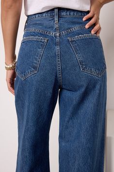 Elevate your denim collection with the Dame wide leg jean by AGOLDE. Crafted in non-stretch cotton denim, these high-rise jeans are finished in a versatile blue wash and feature a relaxed, full-length leg. | AGOLDE Women's Dame Wide Leg Jeans, Size 26, Blue Inside Out Style, Brand Style Guide, Denim Collection, Fashion 101, Fall Shopping, Tee Dress, High Rise Jeans, Work Fashion, Fall Trends