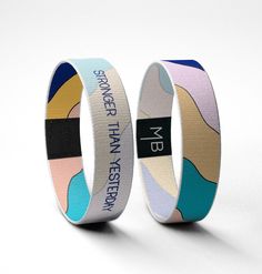 The message and design of this Moxxie band allows this wristband to be the perfect gift for anyone who is silently fighting a battle out there. The message is displayed in a simple navy blue text. The text reads; STRONGER THAN YESTERDAY on a transparent version of the reversible side. The reversible side of this band is wrapped in waves of color. The vibrant teal and yellow alongside soft pink and navy blue make this wristband a gorgeous piece to wear. The beauty of this band allows anyone to wear its message daily. Moxxie knows most of us could use the reminder of how we're stronger than we were yesterday, so we made the perfect wristband to keep you going. This listing is for 1 wristband. All wristbands are made from recycled materials and are stretchy to fit a variety of sizes.  All des Multicolor Friendship Wristband, Wristband Design, Stronger Than Yesterday, Festival Inspo, Blue Text, Awareness Bracelet, Wrist Band, Public Speaking, Band Workout