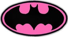 a pink and black batman sticker with the bat symbol in it's center