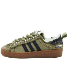 Adidas X Sftm Campus 80s Sneakers In Olive/Black/Gum | Editorialist 80s Sneakers, Adidas Campus 80s, Trendy Shoes Sneakers, Black Gums, Adidas Campus, Adidas X, Retro Aesthetic, Trendy Shoes, Classic Design