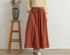 DRESCODE Long, 100% Cotton Skirt With a Bow / Light Brown / Max Skirt / Long Skirt / Mocha Skirt / Vintage / Unique Skirt - Etsy Long Cotton Skirt With Tie Waist, Cotton Long Skirt With Tie Waist, Round Skirt, Long Cotton Skirt, Skirt Circle, Unique Skirt, Skirt With Bow, Red Midi Skirt, Green Midi Skirt