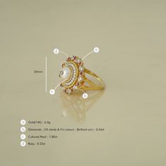 Gold(14K) : 6.0g Diamonds : (VS clarity & H-I colour) : (Brilliant cut ) : 0.54ct Gemstone : Cultured Pearl : 1.80ct Ruby : 0.23ct White Ruby Rings With Brilliant Cut, Dazzling Ruby Ring In Yellow Gold For Wedding, Dazzling Ruby Ring With Vvs Clarity For Wedding, Diamond Fusion Style Promise Ring, Dazzling Yellow Gold Ruby Ring For Wedding, Wedding Ruby Ring With Vvs Clarity Diamond, Fusion Style Diamond Rings With Brilliant Cut, Exquisite Ruby Ring With Vvs Clarity For Wedding, Ruby And Diamond Marriage Ring