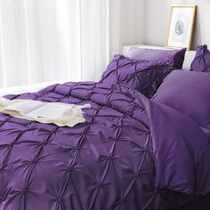 PRICES MAY VARY. [Premium Material]: Our bedroom comforter sets keep you comfortable in any weather because the comforter, sheets, and pillowcases are made from 100% brushed microfiber. The 1000 thread count fabric gives a soft feel and makes you snug when curled up. [Elegantl Design]: These queen-size comforter sets are designed in a pinch pleated style that perfectly combines fashion and beauty. The pintuck and ruffled design on the two pillow shams add unique and fashionable taste to your bed Pintuck Comforter, Purple Bed, Bedding Comforter Sets, Full Size Comforter Sets, Bedroom Comforter Sets, Full Size Comforter, Queen Size Comforter Sets, King Size Comforter Sets, Queen Size Comforter