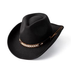 PRICES MAY VARY. MATERIAL: Classic western style fedora cowboy hat with belt buckle and western-style metallic leather belt to help you style your outfit like a real western cowboy/cowgirl. COWGIRL HAT SIZE: Felt hat circumference: 57-58cm/22.44-23.83", Brim Width: 7cm/2.75", Height:12cm/4.72" Made of 65%cotton,35%polyester. comfortable to all-day wear. ADJUSTABLE FOR USE: Inline with ribbon headband adjustment,If you feel it is too tight or too loose, you can adjust the size by adjusting rope. Black Fedora With Curved Brim For Rodeo, Handmade Black Fedora For Rodeo, Black Brimmed Fedora For Rodeo, Black Western Hat With Flat Brim, Cattleman Hat, Black Felt Cowboy Hat Men, Mens Cowboy Hats, Wide Brim Felt Hat, Jazz Hat