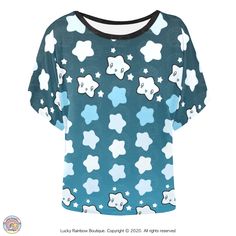 Celestial Halloween Ghost Stars Shirt, Black and Blue Cute Star TShirt, Starry Night Creepy Cute Shirts with Batwing Sleeves and a contrasting Black Scoop Neck Bring a spot of Halloween to every day in this beautiful Ghost Stars Print TShirt from my Galaxy Disco range. A fun all over print of Cute Stars on a colour block background to make your Harajuku outfit really pop! Stylish and comfortable; this Kawaii Shirt is a fun addition to complete your Spooky season outfit!  6 Colour ways to choose Cute Short Sleeve T-shirt With Star Print, Cute Star Print Crew Neck Top, Cute Crew Neck Top With Star Print, Star Print Relaxed Fit Top For Loungewear, Relaxed Fit Star Print Top For Loungewear, Blue Short Sleeve Tops With Star Print, Blue Short Sleeve Top With Star Print, Blue Star Print Top With Relaxed Fit, Celestial Halloween