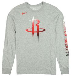 Nike Houston Rockets Logo Long Sleeve Shirt Men's Size XX-Large Here is a brand new Nike Houston Rockets Logo Long Sleeve Shirt (Style #AQ6800 063) in a men's size XX-Large. Shirt is heather gray and red in color. Shirt is Standard Fit, long sleeved crew neck shirt with a straight hemline. Houston Rockets mezzo print logo on front with Houston Rockets mezzo print design down left sleeve. Fabric: 57% Cotton / 43% Polyester. Care: Machine Washable. Shirt is an authentic Nike product and comes comp Rockets Logo, Houston Rockets, New Nike, Crew Neck Shirt, Print Logo, Neck Shirt, Rocket, Active Wear Tops, Heather Grey