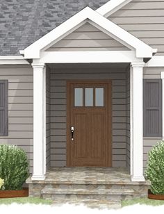 a drawing of a house with a front door and steps leading up to the entrance