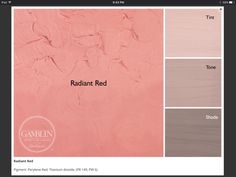 the color palette is red, pink, and gray with black text on it that says radiant red