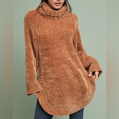 Size Medium | Never Worn Turtleneck Tunic Sweater, Turtleneck Tunic, Sweater Trends, Chenille Sweater, Tunic Sweater, Brown Gold, Moth, Sweater Sizes, Anthropologie