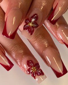 Close ups are my favess 🌺 #frenchtip #frenchtipnails #3dflowernails #red #rednails #girly #gelnails #acrylicnaildesigns #cleangirlaesthetic #nails #nailsnailsnails #nailtech #nailart #fyp #nailtrends #london #londonnails #londonnailtech #trending #eastlondonnailtech #eastlondonnails #eastlondon #nailsoftheday #nailsofinstagram Red Themed Nails Acrylic, Red Nail Designs Natural Nails, Red Nails Square Design, Red Nail Designs Coffin Shape, Nails Acrylic Designs Red, Summer To Autumn Nails, Red Nails Acrylic Almond Design, Red Nails 2024 Trends, Short Nails Acrylic Red