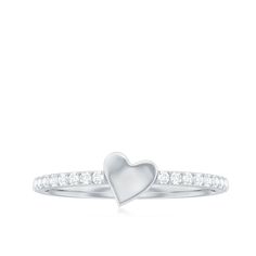 Product Details The cute Promise Ring features a Solid Gold crafted Heart as the centerpiece and embellished with Round Cut Diamond as Accents in Surface Prong Setting on the Shank. The Heart Ring can be used as a Valentines Day Jewelry for your beloved. Product Information SKU SHP-RINGS111910796 Length 20.9 mm Width 5.3 mm Height 2.4 mm Weight 1.90 gm (Approximate) DIAMOND INFORMATION No.of Stones 20 Pieces Total Weight 0.20 Carat (Approximate) Dimension(approx) Round-1.30X1.30 mm-20 Pcs Color Dainty Heart-shaped White Gold Diamond Ring, White Brilliant Cut Heart Ring For Promise, White Solitaire Heart Ring For Valentine's Day, White Brilliant Cut Heart Ring For Valentine's Day, White Gold Heart Promise Ring For Mother's Day, White Heart Cut Heart Ring For Mother's Day, White Heart Cut Ring For Mother's Day, Mother's Day Promise Heart Ring In White Gold, Valentine's Day Promise Stackable White Gold Rings