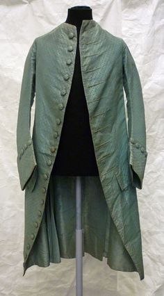 Coat, waistcoat and breeches | unknown | V&A Search the Collections Fall Front, Silk Taffeta, Victoria And Albert Museum, Historical Clothing, Blue Silk, Blue Suit, Covered Buttons, Mens Coats, Fashion Collection