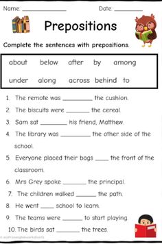 the worksheet for prepositions to help students learn how to read and write