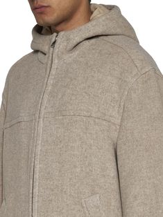 75% Wool, 25% Polyamide Casual Wool Outerwear For Outdoor, Casual Wool Hooded Jacket With Long Sleeves, Casual Wool Hooded Jacket For Fall, Classic Hooded Wool Outerwear, Solid Wool Hooded Outerwear, Solid Color Wool Hooded Outerwear, Hooded Wool Outerwear, Wool Outerwear With Double-lined Hood For Cold Weather, Hooded Beige Wool Outerwear