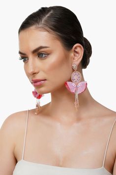 Beaded Earrings in an oval shape design Fabric petal flower details Cascading 4 beaded fringe Tops Attachment with Jumpring and Back Pin Hand crafted in Pink, Purple, Silver, Rose Gold Colour Beads. Elevate your style with our Pink Blossom Beaded Earrings, a unique blend of elegance and charm. These exquisite, handcrafted earrings feature an oval shape design adorned with delicate fabric petal flower details, adding a touch of floral grace to your ensemble. Cascading from the oval base are four Elegant Pink Earrings With Beaded Fringe, Elegant Pink Beaded Fringe Earrings, Beaded Flower Earrings For Wedding, Party Beaded Earrings With Dangling Beads, Party Beaded Dangling Earrings, Beaded Tassel Earrings For Summer, Summer Party Beaded Chandelier Earrings, Beaded Dangle Flower Earrings For Party, Elegant Party Flower Earrings With Dangling Beads