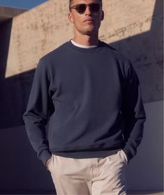 vintage-navy Relaxed Fit Crew Neck Sweats With Pockets, Basic Crew Neck Sweatshirt With Pockets, Relaxed Fit Crew Sweatshirt For Work, Relaxed Fit Workwear Sweatshirt, Modern Relaxed Fit Sweatshirt For Everyday, Relaxed Fit Sweatshirt With Pockets For Everyday, Basic Relaxed Fit Sweatshirt With Pockets, Fun Pants, Irish Linen