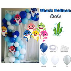 shark balloon arch with balloons and other decorations