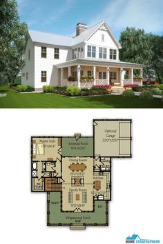 the floor plan for this farmhouse house is very large and has two levels to walk in