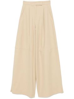 beige cotton blend textured finish concealed front button, hook and zip fastening pleat detailing two side slash pockets two rear welt pockets wide leg Tailored Shorts, Slim Fit Pants, Rugby Shirt, Trouser Pants, Max Mara, The List, Workout Pants, Bottoms Pants, Denim Dress