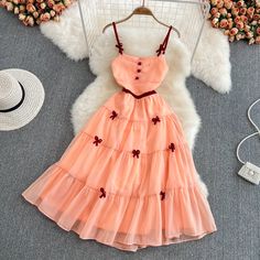 Cute Pink A-line Mini Dress, Elegant Pink Knee-length Sundress, Orange A-line Summer Dress, Apricot Summer Party Dress, Pink Knee-length Cute Midi Dress, Cute Pink Knee-length Midi Dress, Summer Pink A-line Mini Dress, Spring Orange A-line Mini Dress, Pink A-line Sleeveless Summer Dress