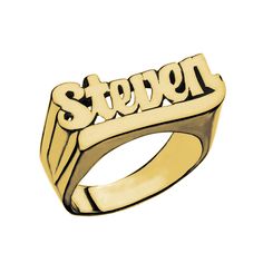 Make a major mark in history with a fashionable nameplate ring. The custom design is a cool collectible piece. The cursive script font has a handwritten feel which is all the more reason to make this ring personally yours. - Gold vermeil, sterling silver, 14k yellow gold or 14k white gold- Personalized- Available in sizes 4-10- First letter is always capitalized*jenniferzeuner.com 14K exclusive* Nameplate Ring, Cursive Script, Make Your Mark, Script Font, Name Plate, Gold Vermeil, Sterling Silver Rings, Gold Rings, Custom Design