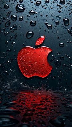 an apple logo is seen through the raindrops on a glass window with water droplets