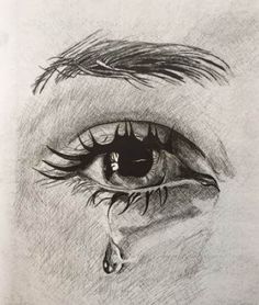 a pencil drawing of an eye with the tear coming out of it's iris