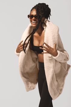 When temps drop, you cocoon up. Designed with a luxe faux sherpa fabric, the Cocoon Coat makes layering a breeze (ironic, right?). Pair with your go-to jeans or workout ootd. Comfy Oversized Outerwear With Soft Texture, Cozy Snug Outerwear For Loungewear, Snug Cozy Loungewear Outerwear, Soft Texture Outerwear For Loungewear, Comfortable Soft Outerwear For Loungewear, Cozy Snug Outerwear With Soft Texture, Cozy Fleece-lined Outerwear For Loungewear, Cozy Fleece-lined Loungewear Outerwear, Soft Textured Winter Outerwear For Loungewear