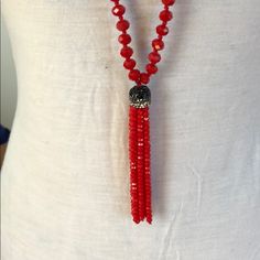 Red Tassel Necklace Red Tassel Necklace, Red Tassel Necklaces As Gifts, Red Tassel Necklaces For Gifts, Red Tassel Necklace For Gift, Adjustable Red Jewelry With Tassels, Adjustable Red Tasseled Jewelry, Giovanna Battaglia, Tassel Necklace, Womens Jewelry Necklace