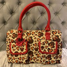 Disney Parks Handbag With Minnie Mouse Leopard Print Pattern. - 2 Velcro Pockets On The Front - Large Zipper Compartment On The Interior - Never Used Length = 13 In Width = 5 In Height = 8 In Open To Negotiation! Cute Red Satchel For Everyday Use, Cute Red Satchel For Daily Use, Cute Red Rectangular Satchel, Leopard Print Pattern, Disney Bags, Printed Purse, Disney Parks, Print Pattern, Minnie Mouse