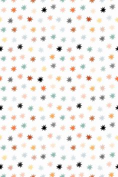 an abstract pattern made up of many different colored stars on a white background with black and orange