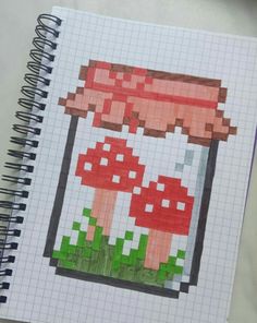 a drawing of a mushroom in a jar on top of a notepad with the words, i love you