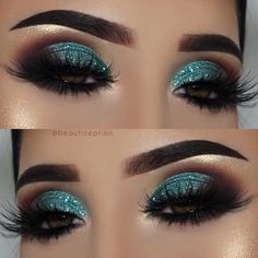 Teal Eye Makeup, Trucco Smokey Eye, Holiday Eye Makeup, Glittery Eye Makeup, Teal Eyes, Green Smokey Eye, Glittery Eyes